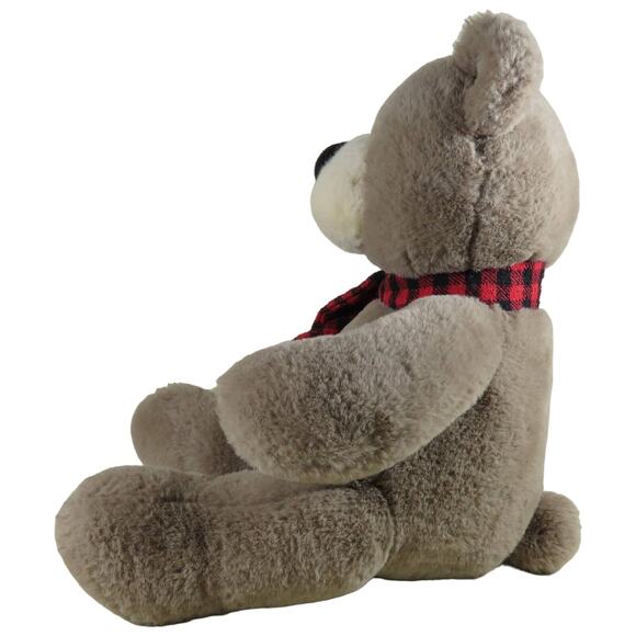 Aurora Plush Teddy Bear with Checkered Scarf - Soft, Cuddly, Classic Toy - Picture 2 of 14